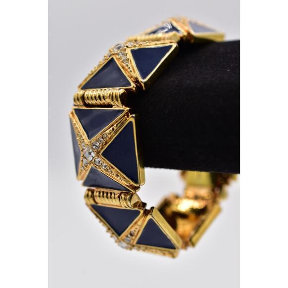 Hutton Wilkinson Vintage Bracelet Blue Enamel Bracelet Gold Crystal Signed BinO - Picture 2 of 12